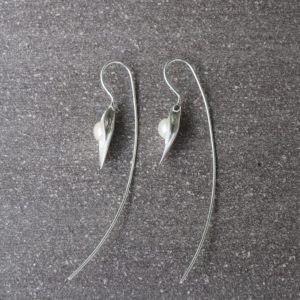 Pearl Leaf Silver Earrings